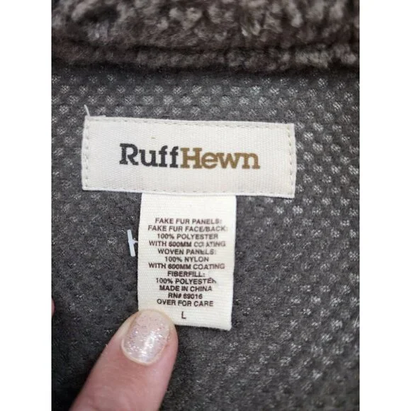 RUFF HEWN Cozy Gray Faux Sherpa Fleece Full Zip L Wicking Cabin Outdoor Neutral - Picture 5 of 10